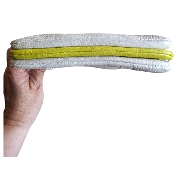 Vince Camuto Neve Crossbody Bag Snow White & Citron Yellow Pebbled Leather - Picture 5 of 16